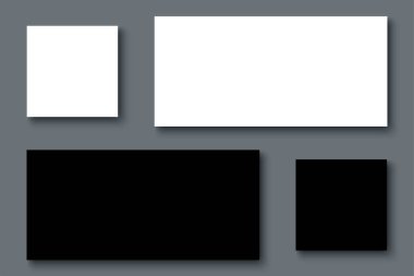 Kağıt maketi siyah ve beyaz. Gri arka planda gölgesi olan gerçekçi bir kağıt. Şablon kağıtları. Vektör illüstrasyonu