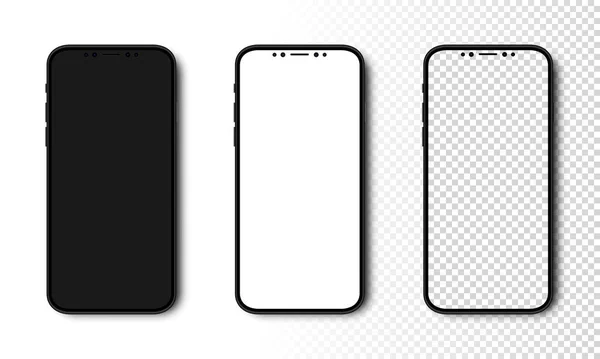 Smartphone Mockup Phone Black White Transparent Screen Cell Phone Different — Stock Vector