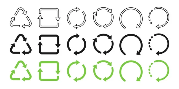 Reciclar Coleção Símbolos Design Plano Linear Reciclado Reciclar Ícones Vetoriais — Vetor de Stock