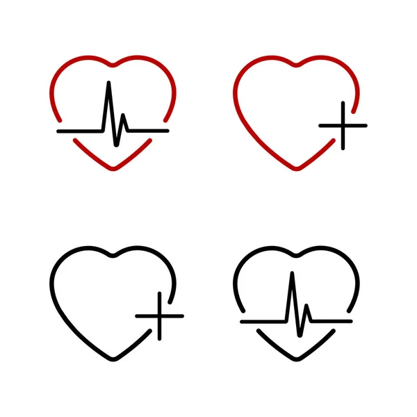 Hjärtan Medicinsymboler Sjukvård Hjärta Linjär Design Hjärtan Svart Och Röd — Stock vektor