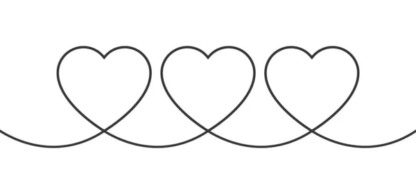 Kontinuerlig Linje Tre Hjärter Hjärtan Minimalistisk Stil Kärlekskoncept Linjeutformning Rörledningar — Stock vektor