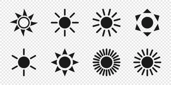 Colección Sun Iconos Vectoriales Solares Aislados Sobre Fondo Transparente Sol — Vector de stock