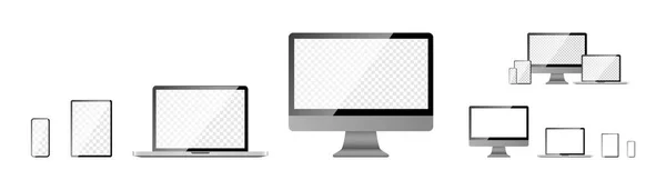 Geräte Screen Attrappe Sammlung Computerbildschirm Laptop Tablet Und Handy Isoliert — Stockvektor