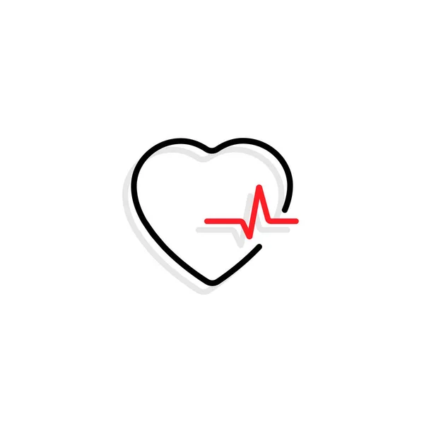 Сердце Бьется Черное Сердце Красным Сердцебиением Тенью Плоского Дизайна Изолированное — стоковый вектор