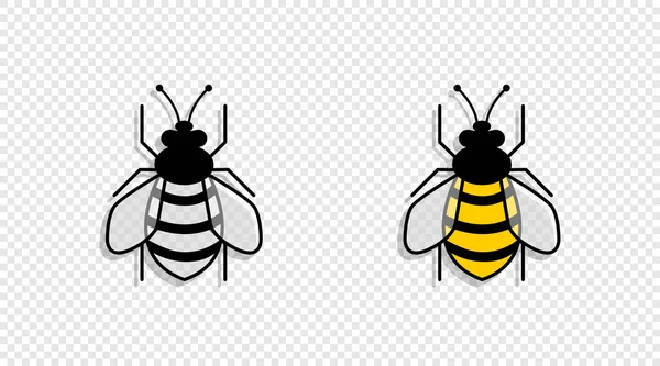 Twee Bijen Met Schaduw Geïsoleerd Transparante Achtergrond Bijen Verschillende Stijlen — Stockvector