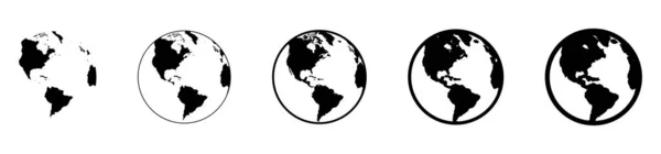 Earth Globe Dalam Desain Datar Peta Dunia Dalam Lingkaran Koleksi - Stok Vektor