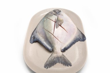 taze pomfret beyaz bir arka plan üzerinde izole