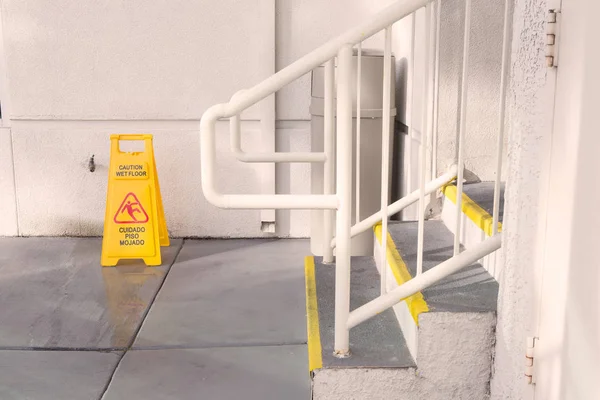 Yellow Wet Floor Sign Warning Of Slippery — Stock Photo, Image