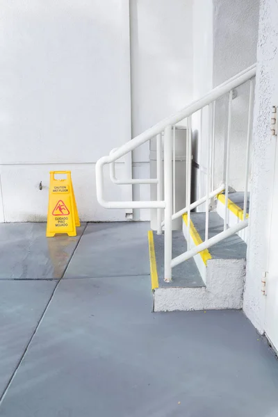 Yellow Wet Floor Sign Warning Of Slippery — Stock Photo, Image