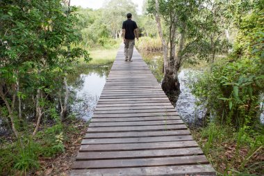 Ahşap köprü geçit Nehri boyunca