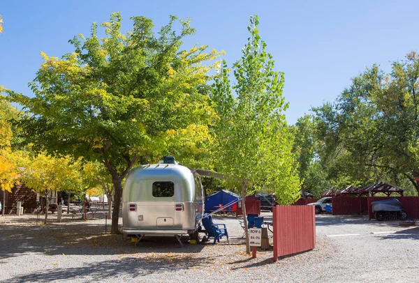 Vintage American mobile home on a camping site