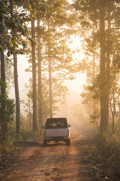 Old pickup truck running on gravel road — Stock Photo, Image