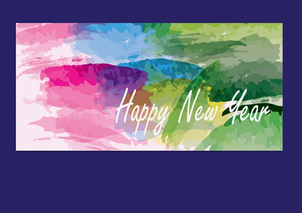 Happy new year card  paint brush design  abstract watercolor — Stock vektor