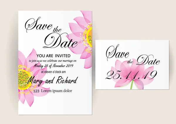 Set of wedding invitation card flower watercolor art brush  design — Stock Vector