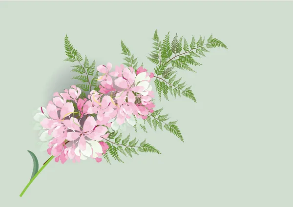 Flores rosa círculo buquê com samambaia no fundo, ilustração vetorial — Vetor de Stock