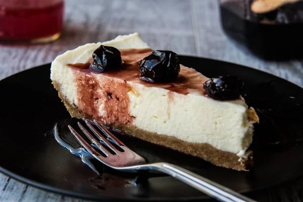 Homemade Cherry Cheesecake with fork — Stock Photo, Image