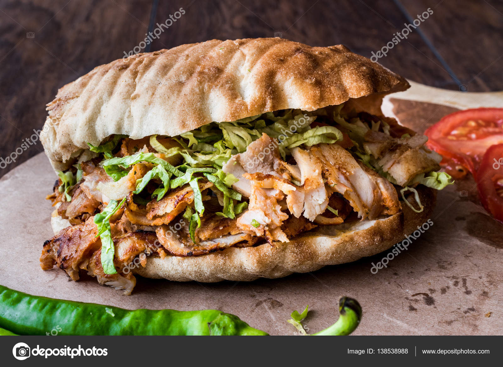 Turkish Chicken Doner Sandwich with pide. — Stock Photo © Alp_Aksoy