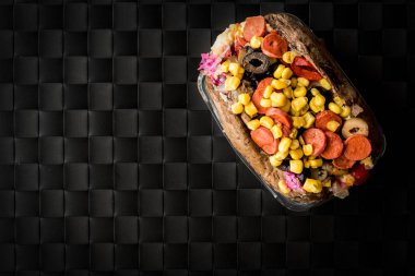 Kumpir / Türk pişmiş patates peynir, Mısır ve sosis ile kopya alanı
