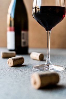 Mantarlar ve şişe kırmızı şarap 