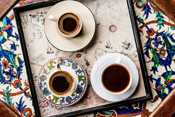 Turkish Coffee on ottoman surface. — Stock Photo, Image