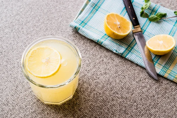 Bebida de limonada de agua de soda con hojas de menta y limón . —  Fotos de Stock