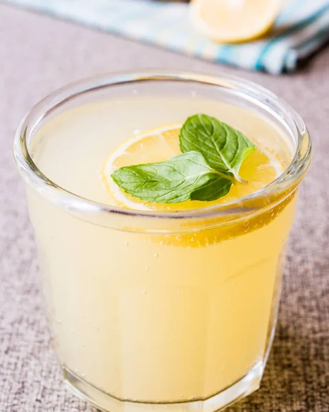 Bebida de limonada de agua de soda con hojas de menta y limón . —  Fotos de Stock