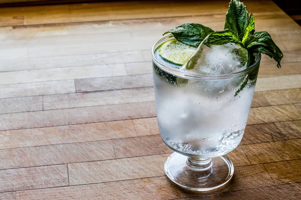 Водка или джин тоник коктейль с лаймом, мятными листьями и льдом . — стоковое фото