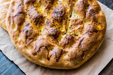 Turkish Ramadan Pita or Ramazan Pidesi. (Pide)