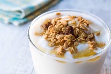 Bal ve granola ile Yunan yoğurt