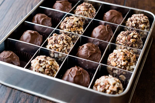 Box of Chocolate Pralines with Hazelnuts.