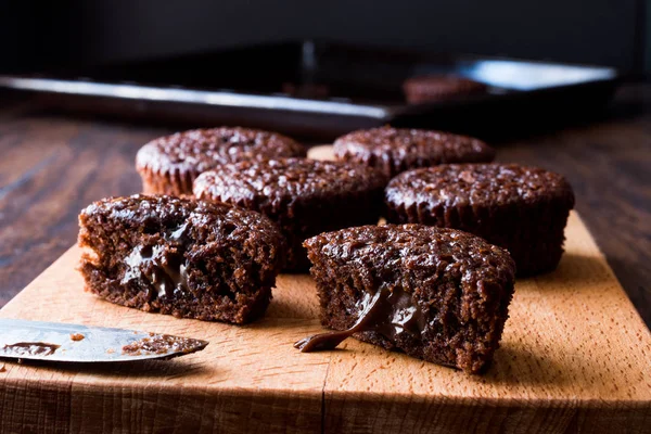 Mini Chocolate Cake Souffle on wooden surface. — Stock Photo, Image