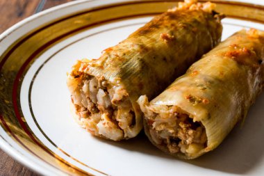 Türk Dolmalar pırasa dolması pirinç ve et ile / sarımsaklı Sarma