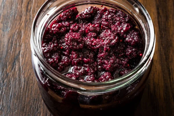 Organic Fresh Mulberry Berries in a jar — Stock Photo, Image