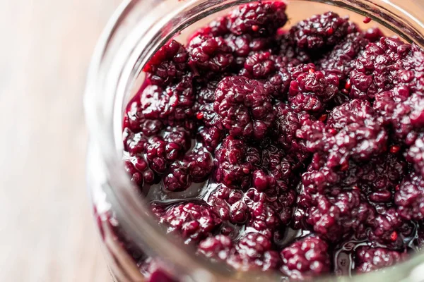 Organic Fresh Mulberry Berries in a jar — Stock Photo, Image