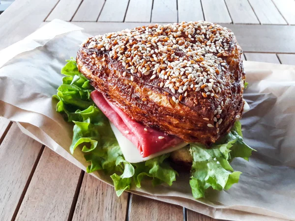 Sandwich Jambon Avec Pain Soda Café Street Food — Photo