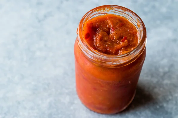 Glas Salsa Sauce Tomatenmark Fertig Zum Essen — Stockfoto