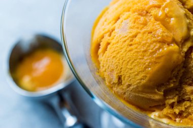 Kabak pasta dondurma Gelato tarçın çubuğu ile.