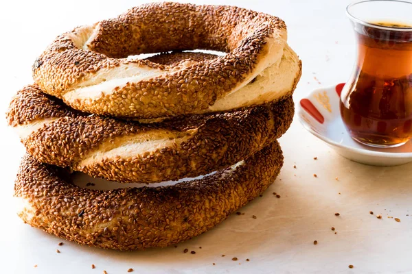 Turkish Bagel Simit with Traditional Tea.