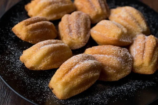 Pasteles de Madeleine caseros con azúcar en polvo — Foto de Stock