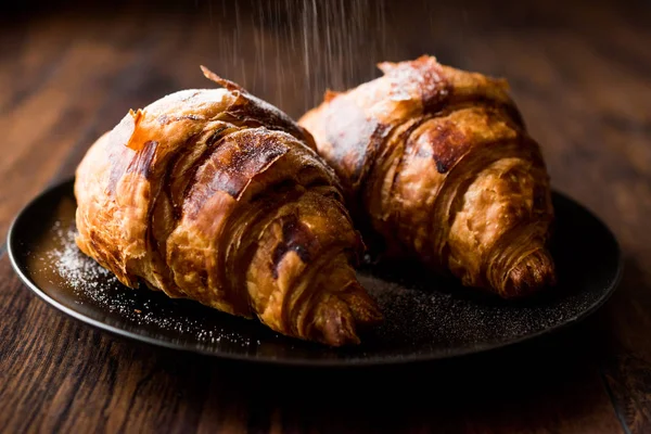 Croissants Sprinkled with Powdered Sugar — Stock Photo, Image