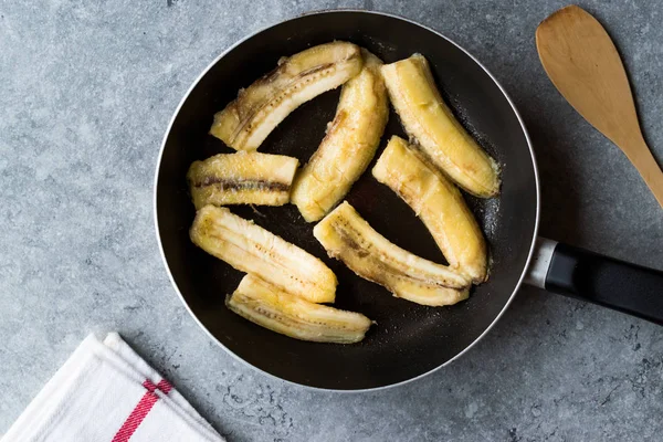 Homemade Sauteed Fried Bananas in Pan — Stock Photo, Image