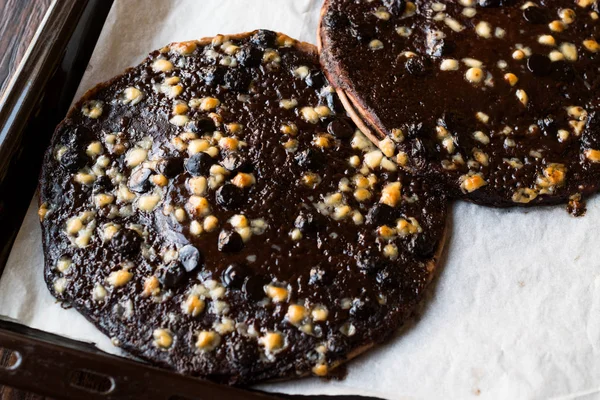 Chocolate Pizza with White Chocolate Balls in Baking Tray