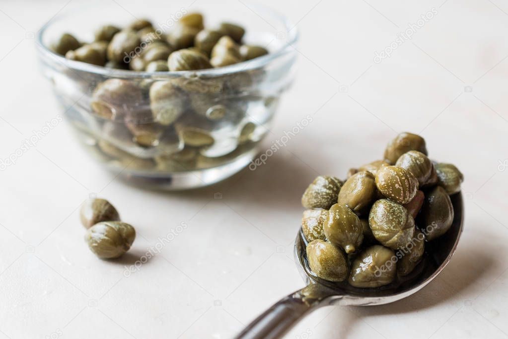 Edible Capers in Spoon Ready to Eat.
