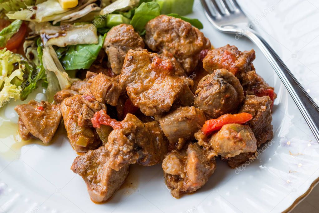 Turkey Meat Saute with Salad / Et Sote Kavurma Kebap or Kebab