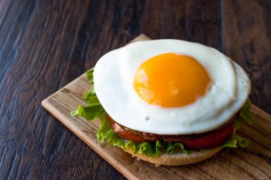 Yumurta, marul ve domates ile çift ev yapımı Hamburger.