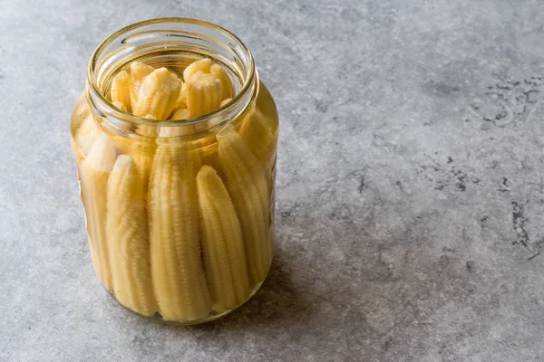 Jar of Preserved Baby Corn Pickle — Stok Foto