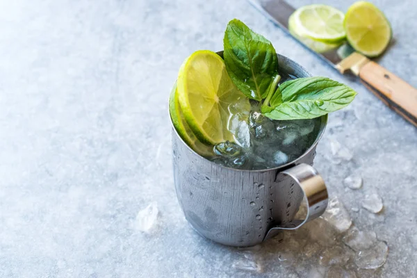 Moskova katır kokteyl limon, nane yaprakları ve Metal fincan kırılmış buz ile.