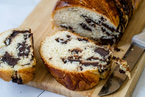 Dulce Casera Chocolate Babka Pastel Pan Cozonac Remolino Sourdough Brioche — Foto de Stock