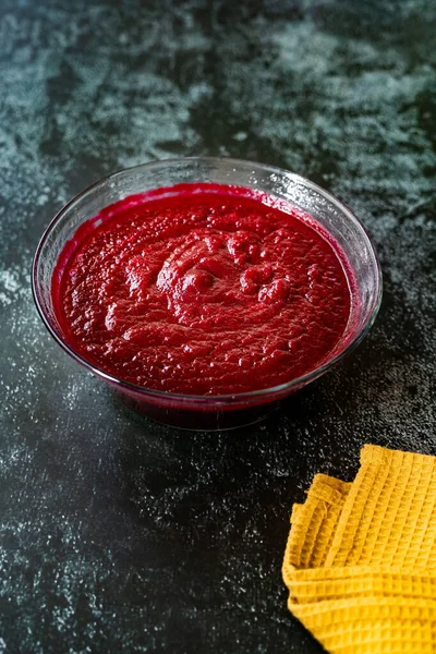 Rote Bete Hummus Dip Rübenpüree Glasschüssel Gesunde Biologische Lebensmittel — Stockfoto