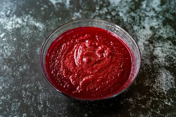 Rote Bete Hummus Dip Rübenpüree Glasschüssel Gesunde Biologische Lebensmittel — Stockfoto